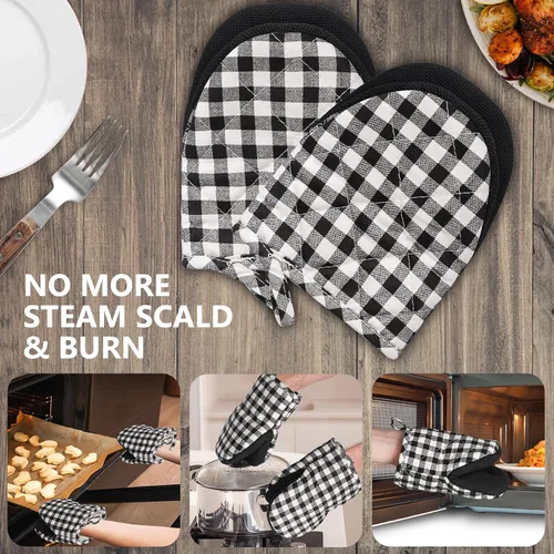 Miniatura 7 de 1 par de guantes cortos para horno, guantes de silicona para horno de cocina, resistentes al calor, 500 ℉, mini guantes para horno con superficies