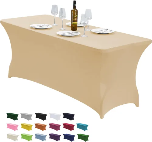 Miniatura 29 de CWK - Funda de mesa de elastano elástica impermeable de 6 pies para mesas rectangulares - Mantel elástico ajustado para mesas plegables, tela Rosa