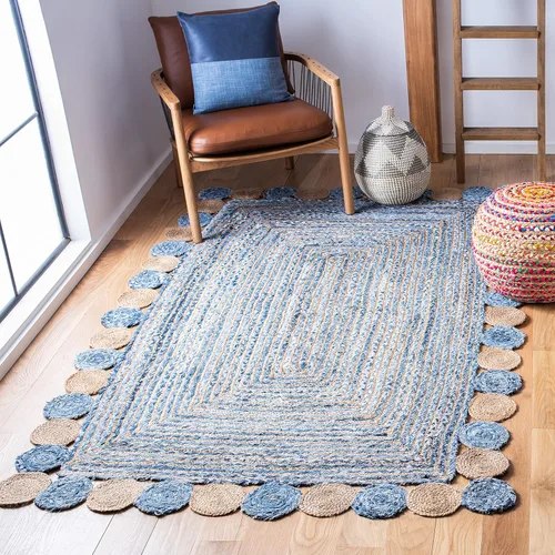 Miniatura 10 de SAFAVIEH Cape Cod Collection - Alfombra decorativa, 4 x 6 pies, beige y multicolor, hecha a mano de yute y algodón, trenzada estilo bohemio, ideal