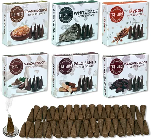 Miniatura 10 de Trumiri Conos de Incienso Frutales - Paquete de Variedad - Total 60 Conos de Incienso (6 Aromas x 10 Conos) - Fresa, Coco, Piña, Manzana, Mango