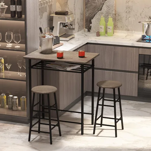 Miniatura 2 de Weehom Mesa de bar con 2 taburetes de bar, juego de mesa de comedor de pub, mesa de altura de encimera de cocina con sillas de bar, juego de mesa
