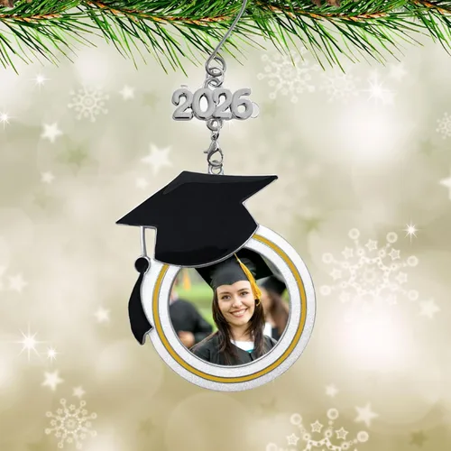 Miniatura 6 de Adorno de fotos de Navidad de graduación – Dijes fechados para 2026 y 2027 – Diseño de sombrero de graduación – Felicitaciones – Estudiantes