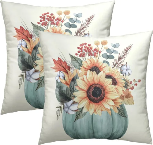 Miniatura 68 de Juego de 2 fundas de cojín decorativas con bandera americana y flores de amapola roja y azul, 16 x 16 pulgadas, fundas cuadradas para sofá, sillón