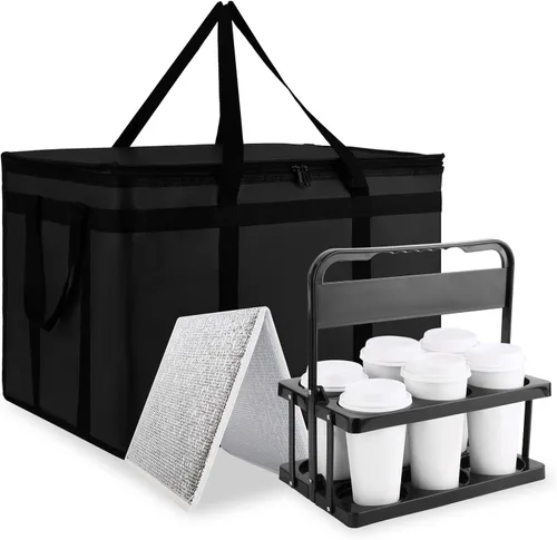 Miniatura 14 de Bodaon - Bolsa aislada para pizza para entrega y portabebidas portátil de plástico, 20"x 20"x 6", enfriador Doordash/calor para alimentos calientes