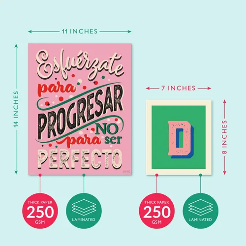 Miniatura 2 de Sweetzer & Orange Juego de 8 carteles motivacionales en español y letras BIENVENIDOS para profesores y estudiantes, gráficos de idiomas que Carteles