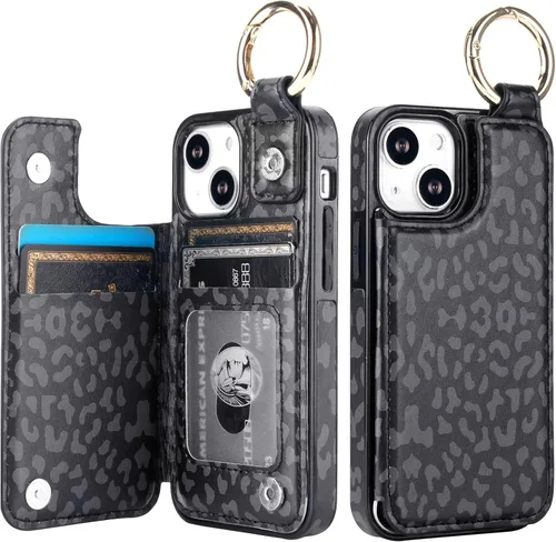 Miniatura 13 de HAOPINSH Funda para iPhone 13 Mini con tarjetero y diseño de flores en la parte posterior, con función atrás, de piel sintética, con ranuras