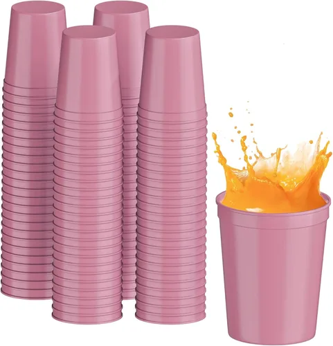 Miniatura 36 de PartyPrints Paquete de 100 vasos de plástico en blanco reutilizables de 10 a 12 onzas, vasos de estadio a granel, sin BPA, aptos para lavavajillas