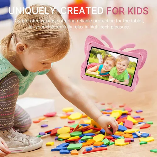 Miniatura 11 de FW Fire 7 - Funda para tablet para niños, Amazon Fire 7 2022, funda de mariposa con luz de atril, EVA, protección contra caídas, resistente, a