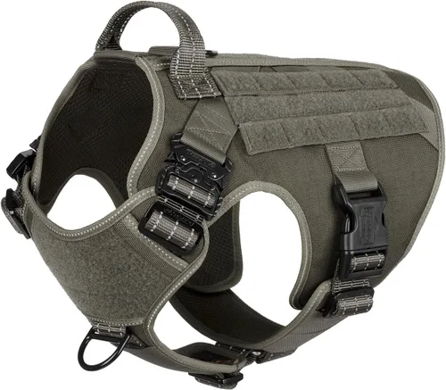 ICEFANG - Arnés táctico para perro, talla L, 2 hebillas de metal, chaleco para transportar carga, ligero y modular (MOLLE) con mango, clip de correa