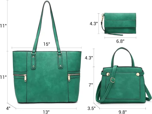 Miniatura 3 de Vansarto Monederos y bolsos para mujer, bolso grande de cuero vegano, bolso de hombro con asa superior, juego de 3 piezas
