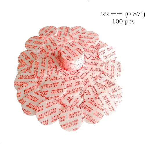 Miniatura 2 de Sellos sensibles a la presión activados por par – 22 mm (0.87") – 100 unidades – Fabricado en Estados Unidos – para botellas y recipientes de vidrio