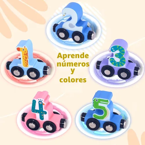 Miniatura 2 de Juguetes para niños pequeños, juego de pista de tren magnético de madera de 12 piezas con diseños de animales y digitales, juguete educativo