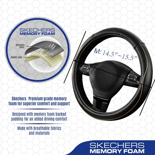Miniatura 3 de Skechers Funda de volante de espuma viscoelástica, Funda de volante de microfibra con ribete deportivo de ajuste universal de 14" 1/2-15" Protector