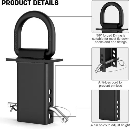 Miniatura 6 de Anillos D de amarre de bolsillo de estaca de 5/8 pulgadas, anillos D de remolque resistentes con pasador antipérdida, anillos en D ajustables