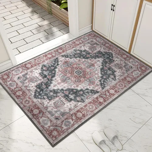 Miniatura 26 de Collive Tapete lavable para puerta de interior, antideslizante, alfombra de entrada retro de 20 x 32 pulgadas, tapete de entrada de absorción Multi
