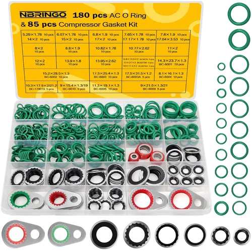 Kit de 265 piezas de juntas tóricas y sellos de junta de CA para R134a – Kit de arandela de sellado de puerto de compresor de A/C duradero con