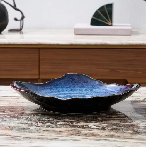 Miniatura 2 de Plato decorativo de cerámica, cuenco decorativo grande de cerámica azul, bandeja de centro de mesa de porcelana, cuenco para llaves, bandeja