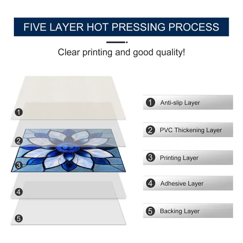 Miniatura 3 de IVN 10 piezas azulejos de suelo de 12x12 pulgadas de vidrio manchado azul con patrón de flores, despegar y pegar, removibles, pegatinas de vinilo