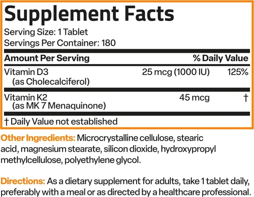 Miniatura 8 de Bronson Vitamina K2 (MK7) con D3 Dosis Más Baja 45mcg Vitamina K2 y 1000 UI Vitamina D3 Fácil de Tragar Mantenimiento Diario Fórmula 2 en 1 Sin OGM