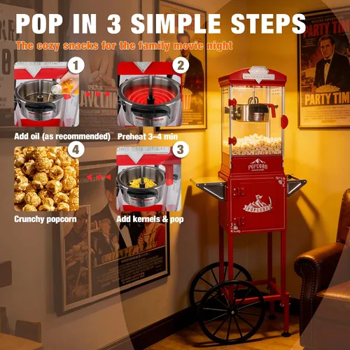 Miniatura 4 de Máquina de palomitas de maíz de 10 onzas con carrito, fabricante de estilo vintage de cine - Acrílico inastillable y armario de almacenamiento