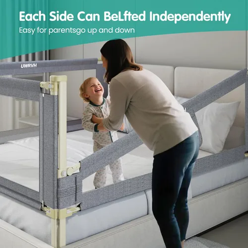 Miniatura 6 de Barandillas de cama UWRVH para niños pequeños, rieles de cama para niños pequeños, riel de cama para bebé - Protector de altura ajustable