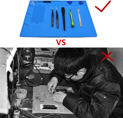Miniatura 7 de S130 - Tapete de trabajo de reparación de silicona con aislamiento térmico antiestático para soldadura y reparación de computadoras, tamaño 13.8 x