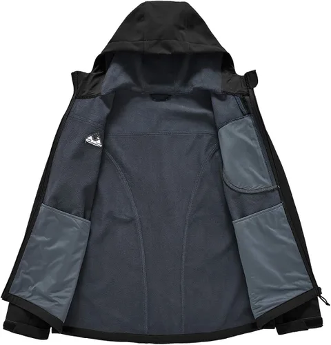 Miniatura 3 de Gopune Chaqueta de senderismo Softshell para hombre, con forro polar, impermeable, ligera, con capucha