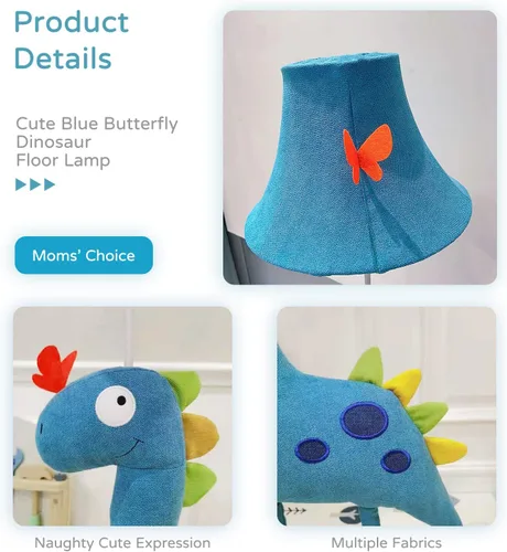 Miniatura 6 de HERBESTBAY Lámpara de pie para niños, diseño de dinosaurio azul, lámpara de pie moderna de 50 pulgadas para dormitorio, lámpara de pie cosida a mano