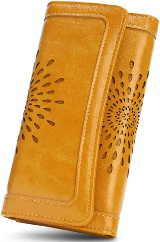 Miniatura 12 de Aphison - Cartera larga de cuero suave RFID para mujer, con caja de regalo