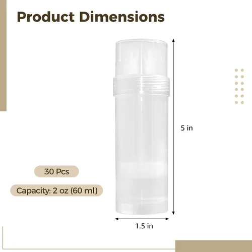 Miniatura 4 de 30 recipientes vacíos de desodorante, tubos de plástico semitransparentes recargables de 2 onzas, botellas de llenado de 2.0 fl oz para protector
