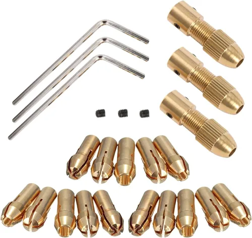 Miniatura 2 de Mesee Portabrocas de latón de 0.5 a 0.118 in, juego de portabrocas micro eléctricas con llave Allen para herramientas rotativas para eje de 0.02