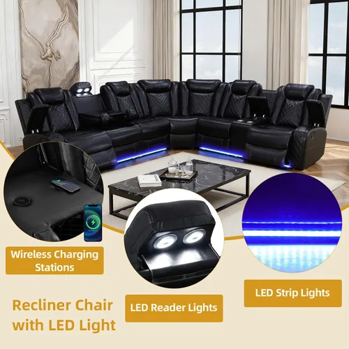 Miniatura 4 de Sofá reclinable de cuero eléctrico, sofá modular de lujo con movimiento eléctrico, asiento ejecutivo de cine en casa, consola de alimentación USB e
