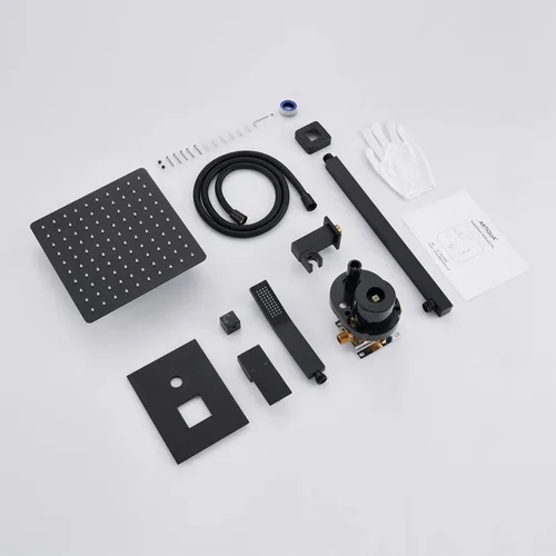 Miniatura 6 de Sistema de ducha de 10 pulgadas, juego combinado de ducha de lluvia, grifo de montaje en pared negro, grifos de baño con cabezal de ducha de lluvia