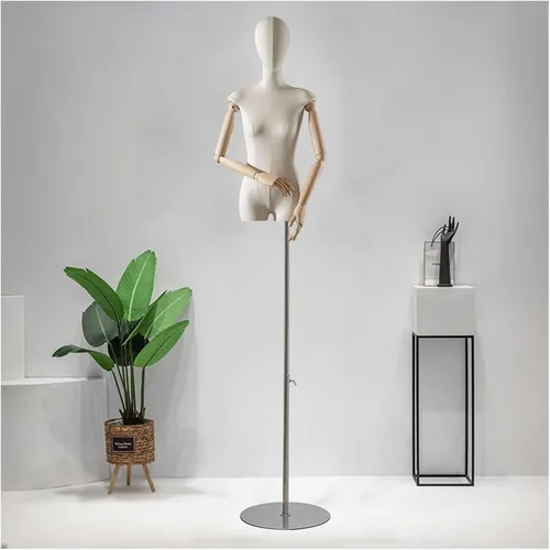 Maniquí de forma de vestido femenino ajustable con cabeza y manos de madera, altura de 56 a 80 pulgadas, perfecto para costura, sastrería,