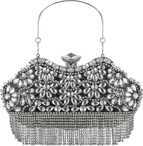 Olixi Lip Shape Clutch Purse for Women Evening Bag Glitter Luxury Purse Fashion Tassel Handbag for Wedding Party Prom