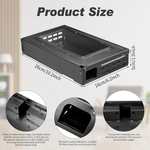 Miniatura 2 de Qualirey Paquete de 2 trampas para ratones con tapa transparente, humanizada, para interiores y exteriores, control de ratas, mascotas y seguridad