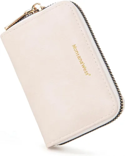 Montana West Tarjetero de crédito para mujer, pequeña cartera RFID con cremallera, tarjetero unisex, Beige, Minimalista