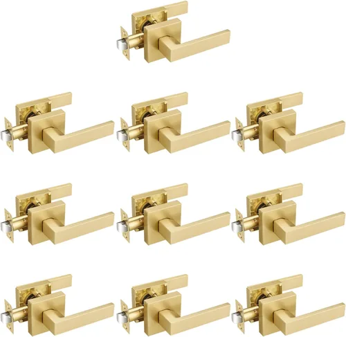 Miniatura 38 de EHOMEWARE 8 paquetes de manijas de puerta interior sin llave en acabado de latón satinado, manija de puerta de armario, palanca de puerta de paso
