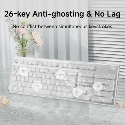 Miniatura 6 de SEUNKWANG EWEADN X7S - Teclado inalámbrico con retroiluminación blanca, panel de metal, teclado de computadora recargable de 2.4 G, luz silenciosa