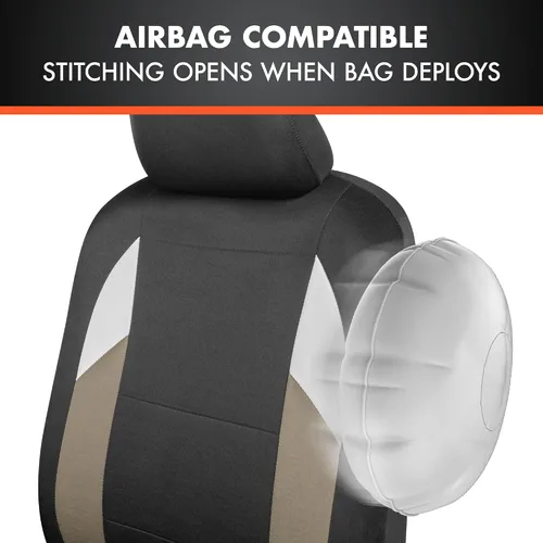 Miniatura 5 de BDK carXS Monaco - Juego completo de fundas para asiento de auto, fundas de asiento delantero beige de tres tonos con funda de asiento trasero