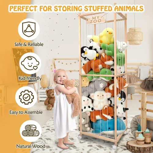 Miniatura 4 de Zoo de almacenamiento de animales de peluche con ruedas, 64 pulgadas de madera grande de animales de peluche organizador de juguetes para niños