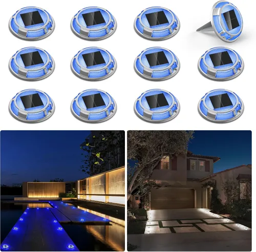 Miniatura 9 de Luces Solares para Entrada de Vehículos Luces de Muelle Impermeables Paquete de 4, 2 Colores en 1, Luces LED Solares de Cubierta para Exteriores