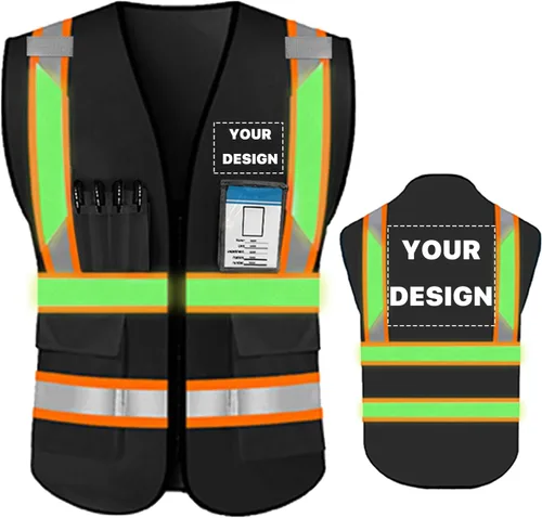 Miniatura 17 de Chaleco de seguridad de alta visibilidad reflectante personalizado con logotipo, ropa de trabajo de seguridad con tiras reflectantes y bolsillos a
