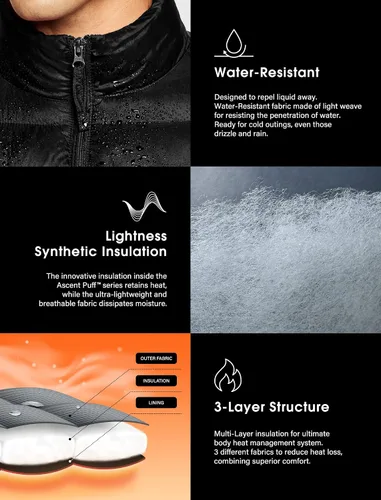 Miniatura 6 de TSLA - Chaqueta acolchada, ligera y plegable para hombre, ideal para invierno, impermeable