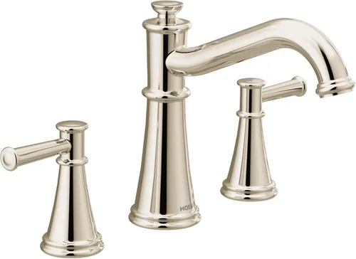Moen T9023NL Belfield - Grifo de bañera romana de dos manijas para montaje en cubierta, requiere válvula, níquel pulido