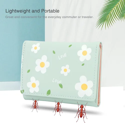 Miniatura 85 de CONISY Lindas carteras para mujer, de cuero con bloqueo RFID, pequeña cartera triple con ventana de identificación para niñas y mujeres