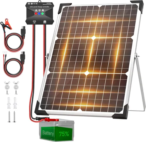 Miniatura 12 de Voltset Cargador de batería solar de 12 V – Kit de panel solar impermeable de 20 W con controlador MPPT inteligente – Mantenedor de cargador