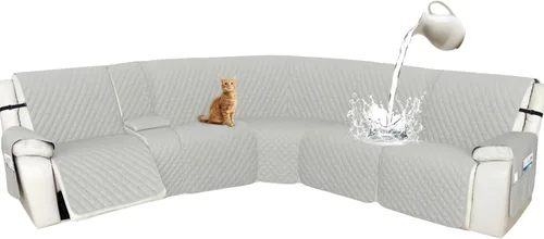 Miniatura 90 de Arfntevss Fundas de sofá modular reclinable, 100% impermeable, en forma de L, para sillón reclinable en forma de L, funda seccional lavable