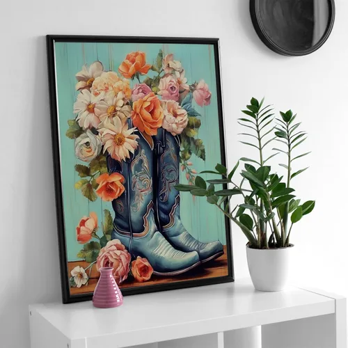 Miniatura 2 de YOYA Paquete de 2 Kits de Pintura de Diamantes 5D para Adultos - Botas de Vaquero Kits de Arte de Diamantes Flores Bricolaje Taladro Completo Puntos