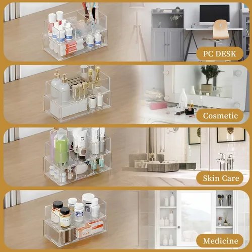 Miniatura 5 de Organizador y almacenamiento de botiquín de 2 niveles, organizador apilable de medicamentos para baño con divisores extraíbles, almacenamiento